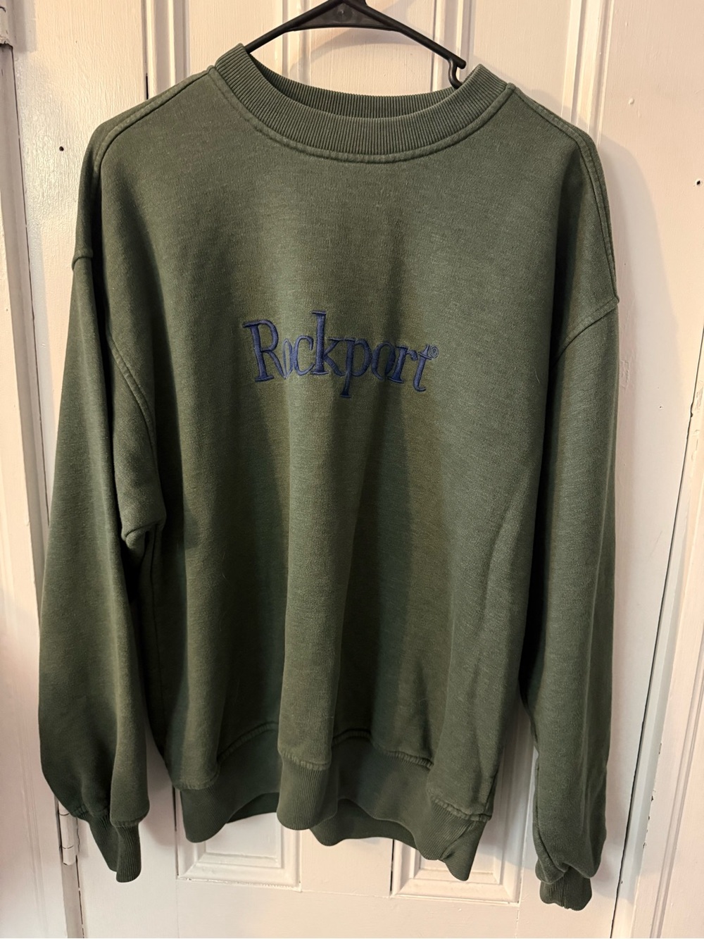 Vintage Rockport Olive Crewneck Sweatshirt with Blue Embroidered Logo size L Men